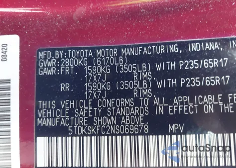 2022 Toyota Sienna Le z USA, uszkodzony, nr VIN 5TDKSKFC2NS069678